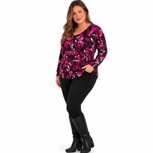 GNW L Black Pink Purple Floral Knit Button Front Cardigan Sweater